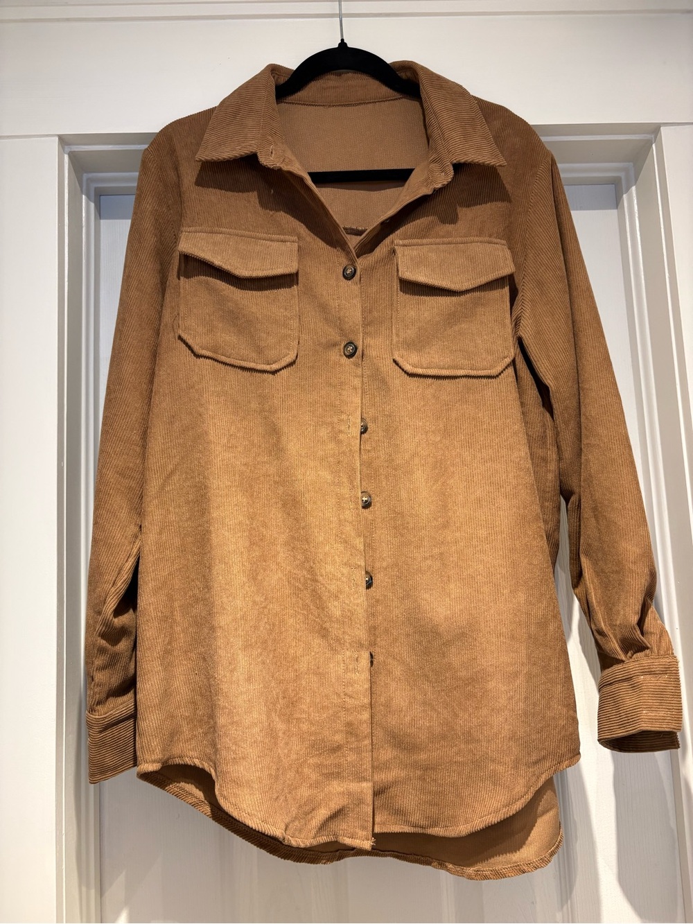 SHEIN Camel Corduroy Utility Shirt Jacket